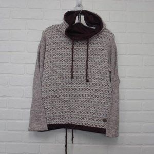 Multiblu Jeans Fritz Burgundy White Funnel Neck Diamond Pattern Hoodie